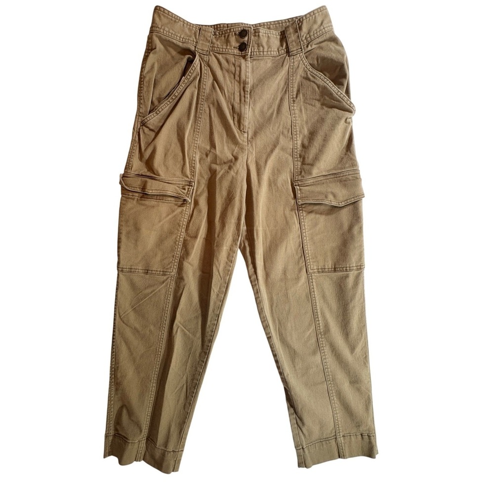H&M Cargo Pants Womens 10 Tan‎ Khaki High Waisted Tapered Utility Stretch Twill